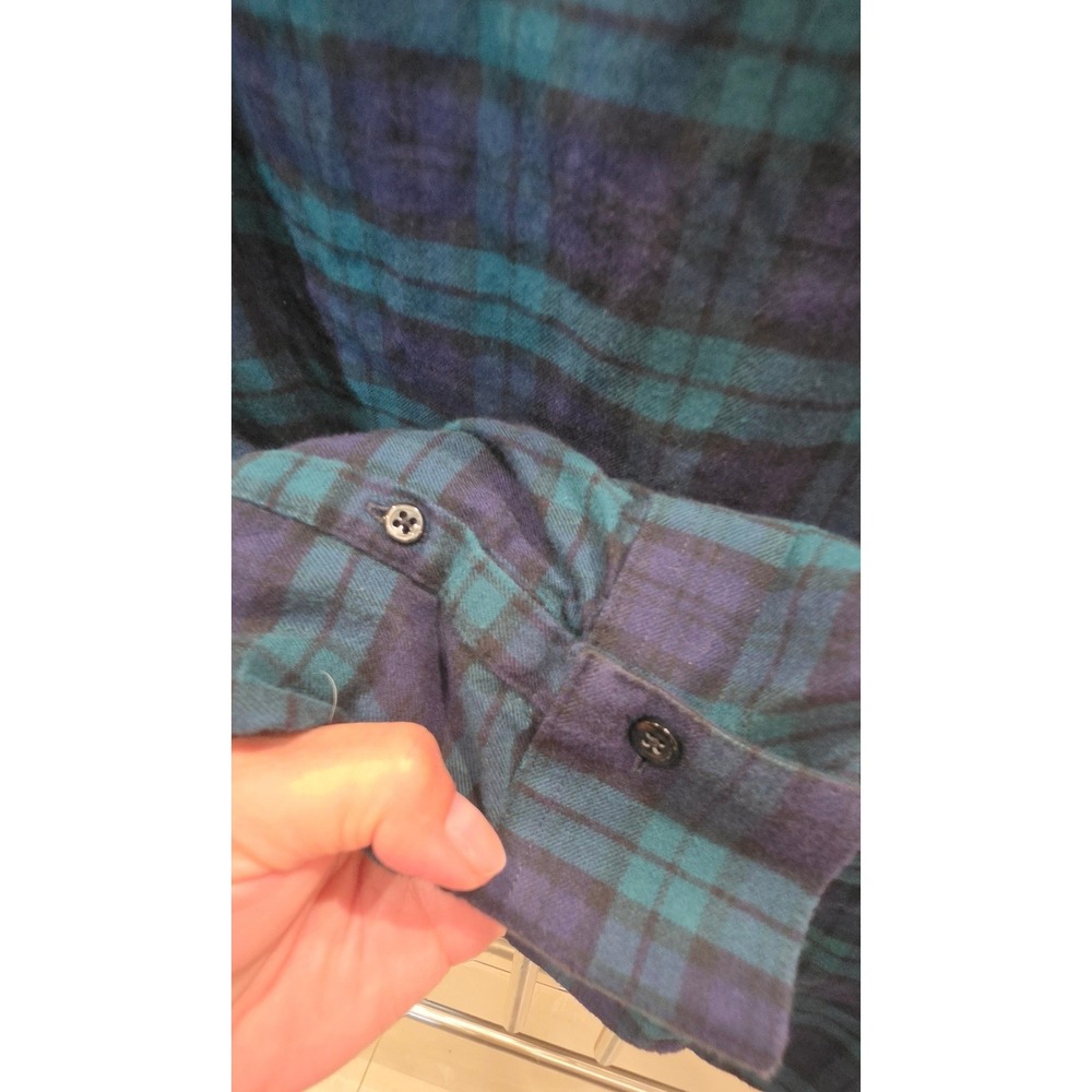 Brooks Brothers 346 Kids Flannel Shirt 14 Navy Green Watch Plaid 100% CTN preppy - Picture 7 of 8
